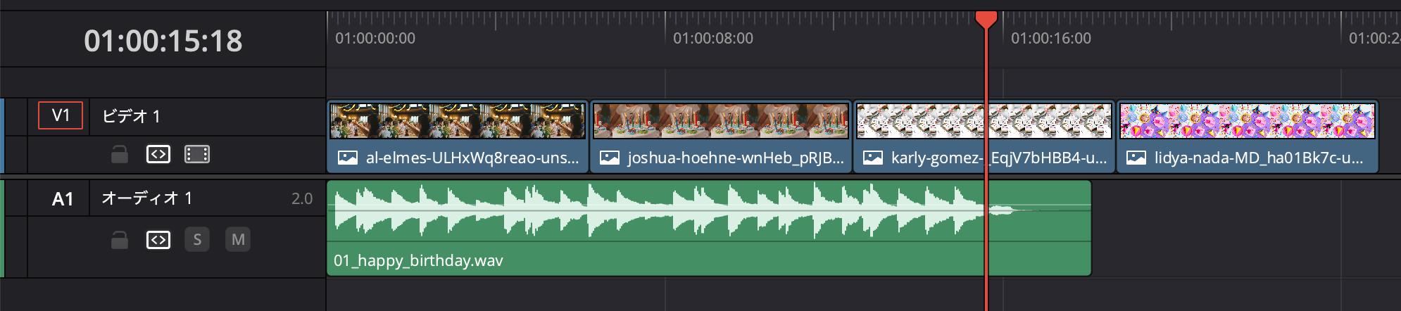 ビデオ1に写真を配置