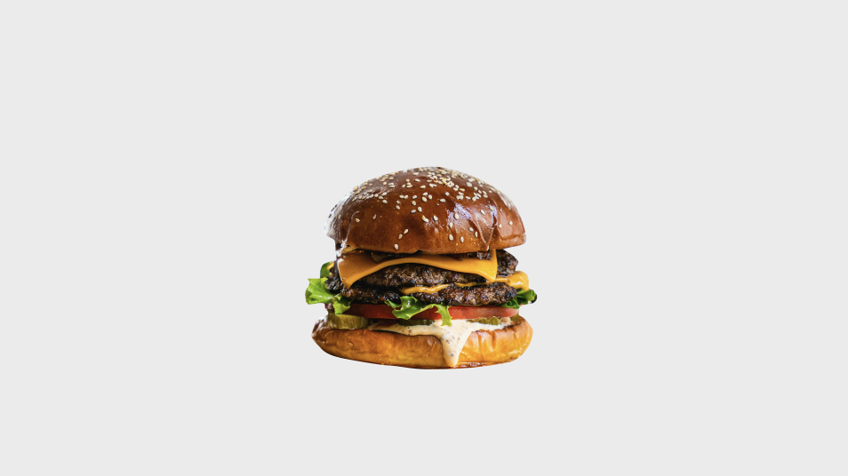 オフホワイトの背景にハンバーガー